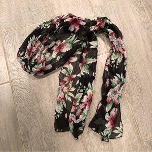 Black with flowers skinny neck scarf/head scarf